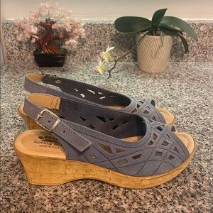 Spring Step Women's Blue Peep-Toe Sandals genuine leather made in Italy